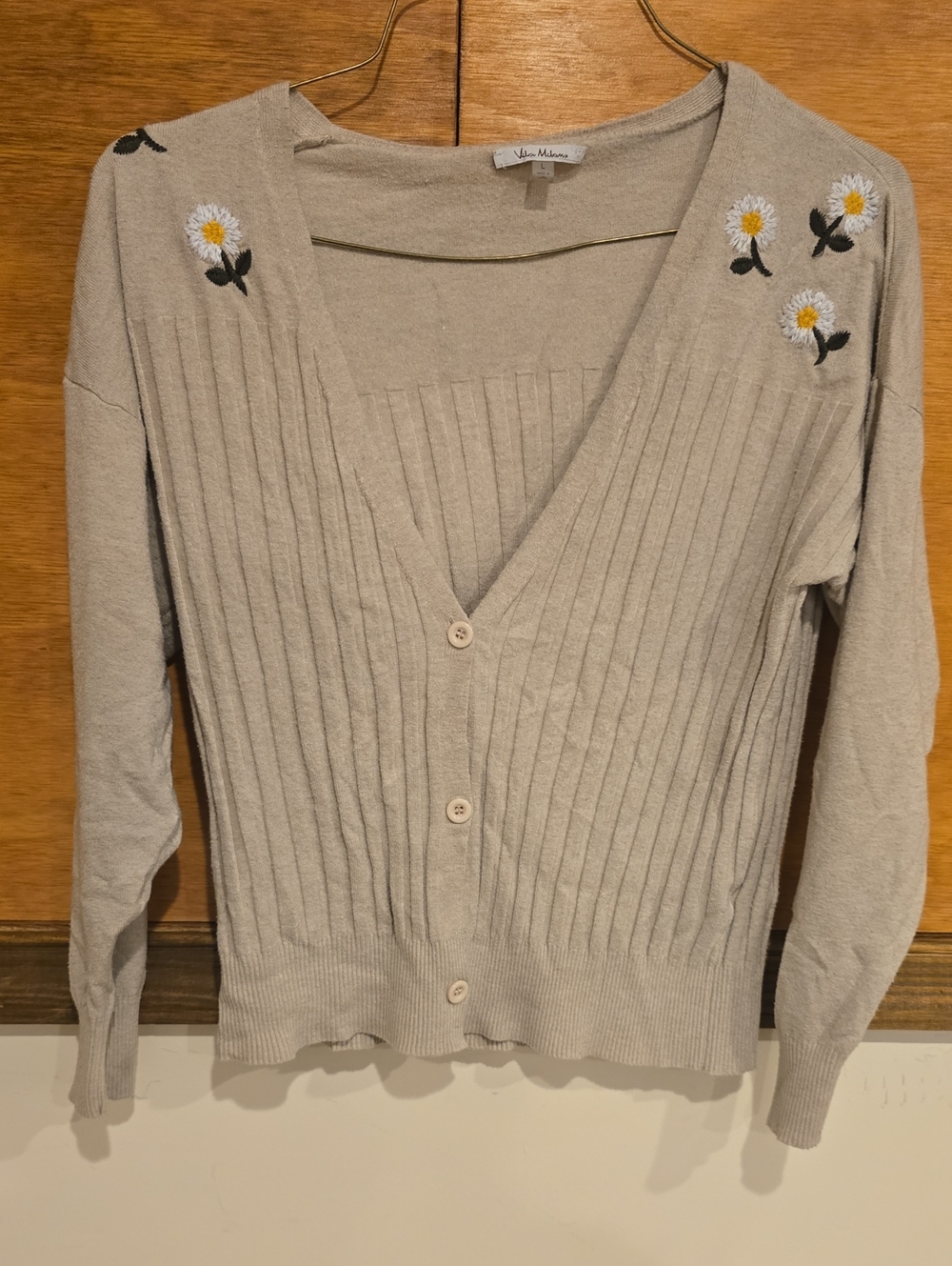 Cream Embroidered Daisy V-Neck Cardigan